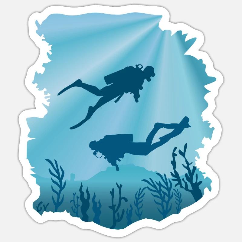 Divers Underwater, Diving - Sticker size S (10 x 10 cm) - white matte