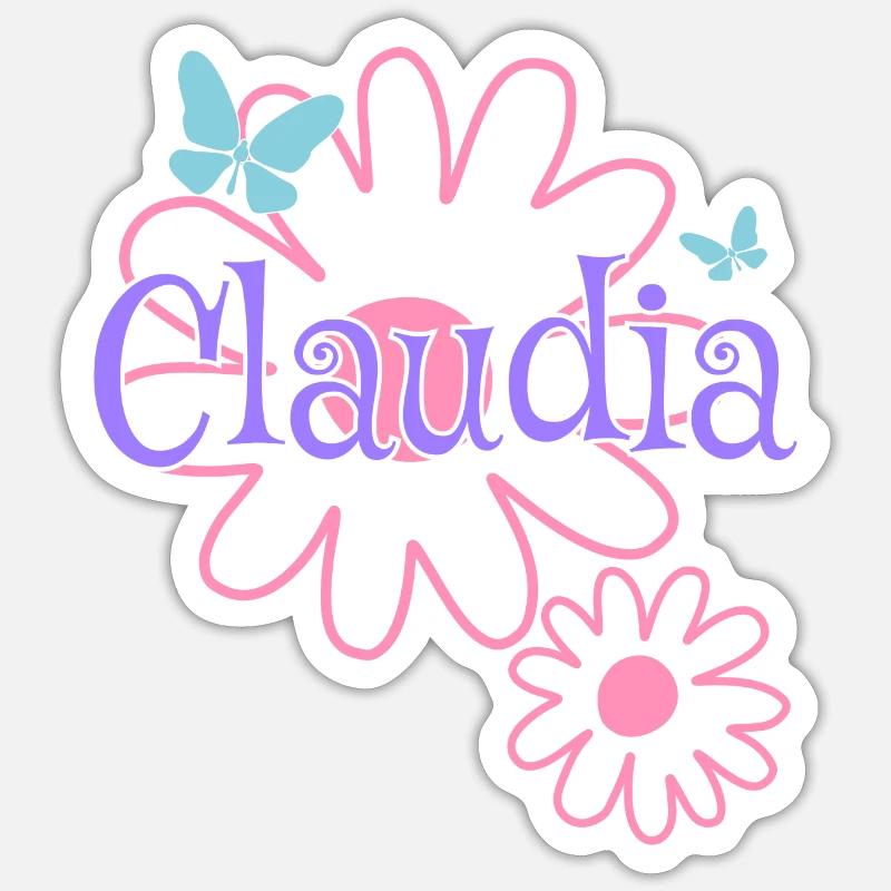 Claudia Name Mädchenname Gänseblümchen - Sticker Größe S (10 x 10 cm) - Mattweiß