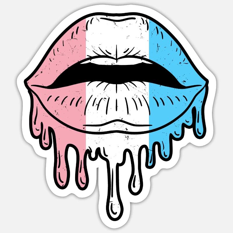 Dripping Transgender Lips Trans Pride - Sticker taille S (10 x 10 cm) - blanc mat