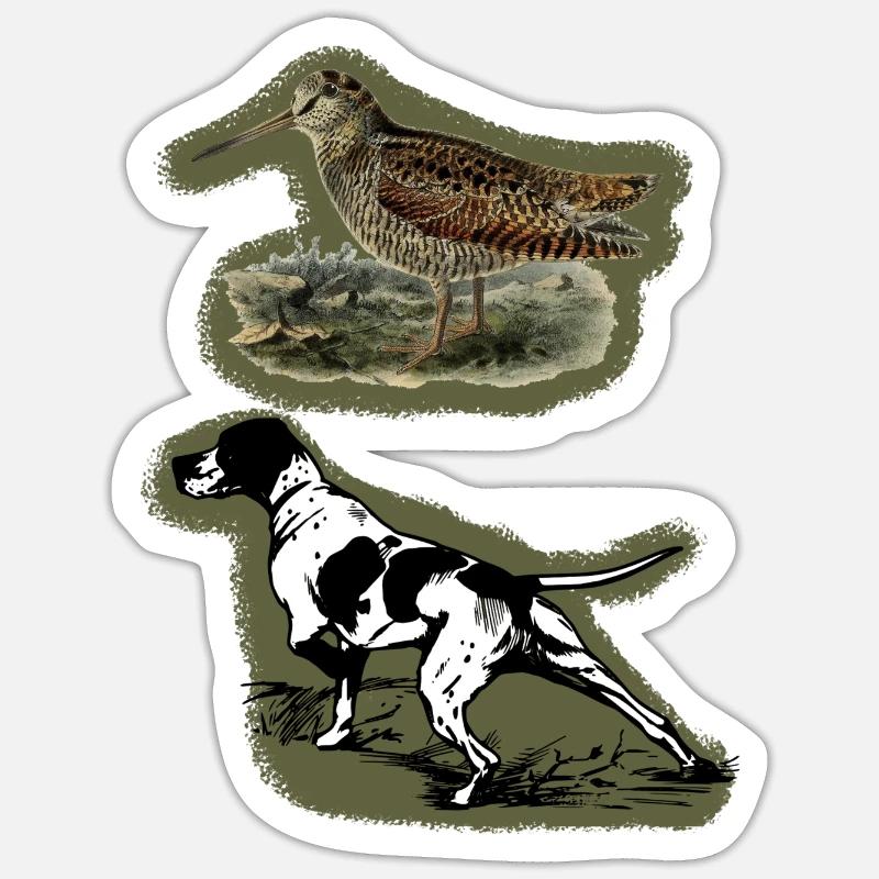 OBV – Bécasse et chien d’arrêt pointer 1 - Sticker taille S (10 x 10 cm) - blanc mat