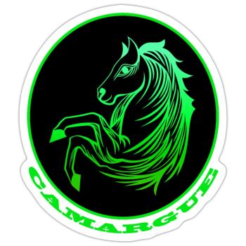 Cheval de Camargue vert fluo - Sticker taille S (10 x 10 cm) - blanc mat - Devant