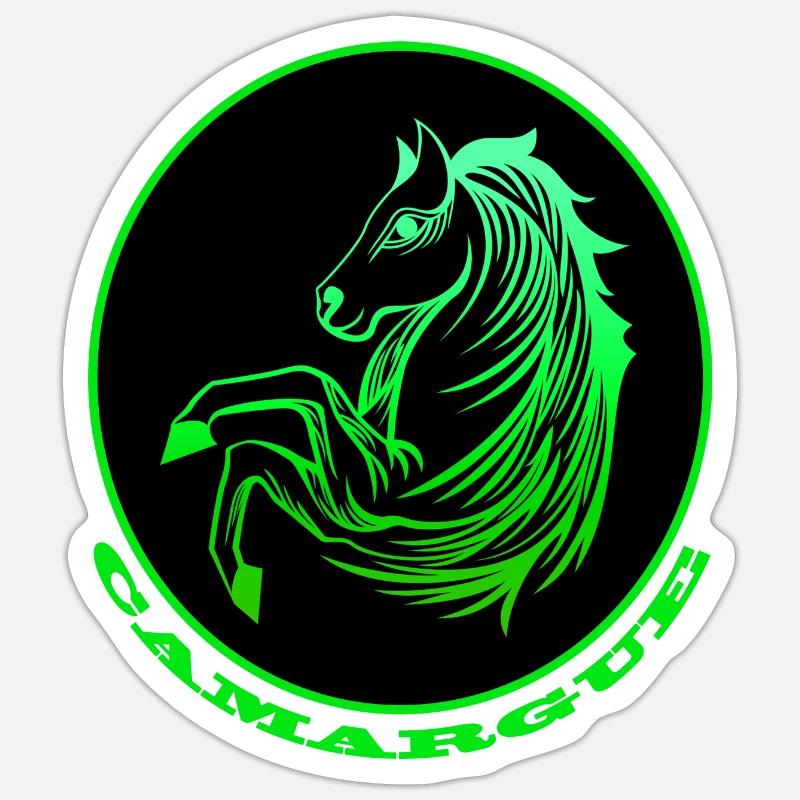 Cheval de Camargue vert fluo Sticker taille S (10 x 10 cm)