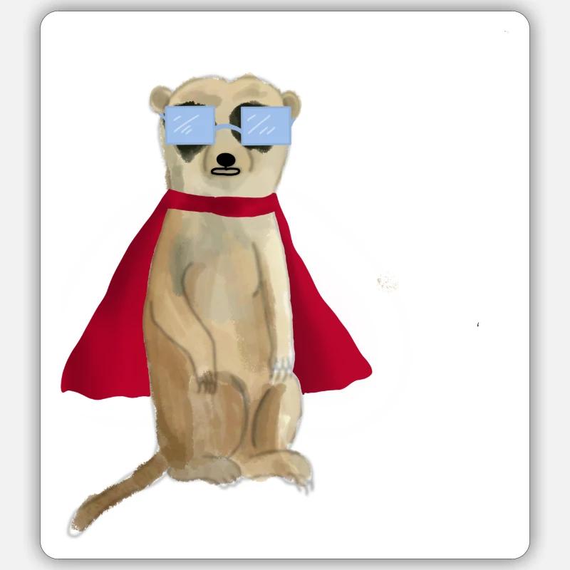 Erdmännchen SuperHero Cool Boy hey fred superheld Sticker Größe S (10 x 10 cm)