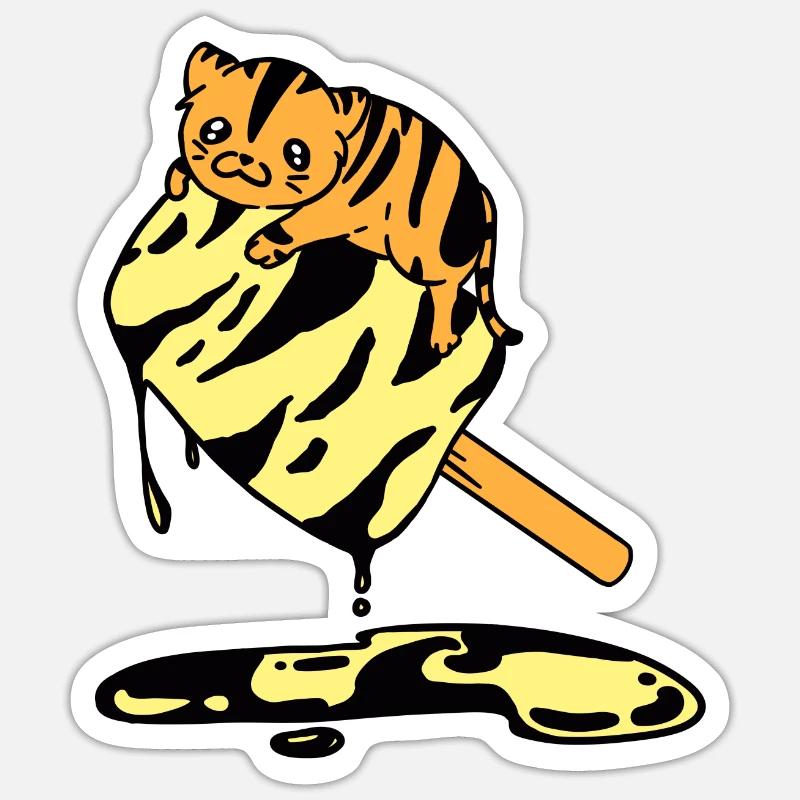 Orange Eiscreme Katze Tiger - Sticker Größe S (10 x 10 cm) - Mattweiß