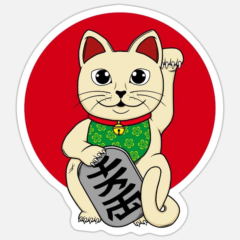 Glückskatze - Sticker Größe S (10 x 10 cm) - Mattweiß