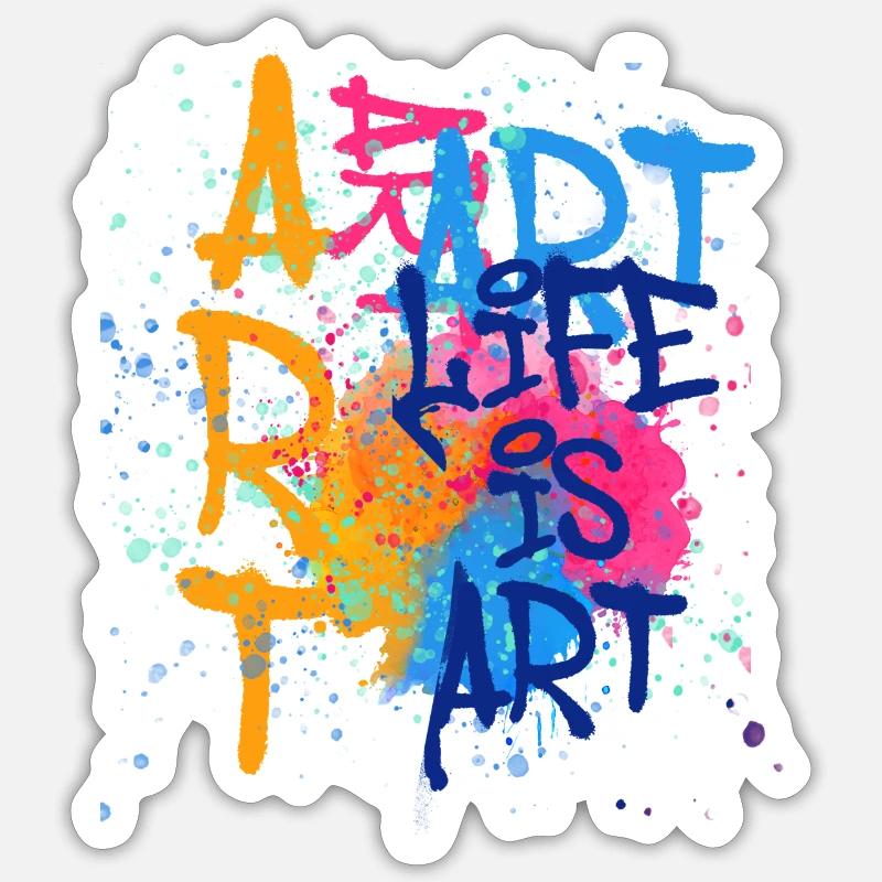 art,kunst,graffiti,malerei,aquarell,bunt,spray, li - Sticker Größe S (10 x 10 cm) - Mattweiß