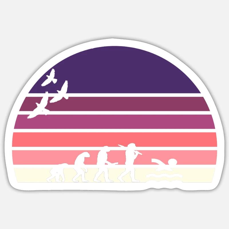 retro vintage sunset évolution NATATION - Sticker taille S (10 x 10 cm) - blanc mat