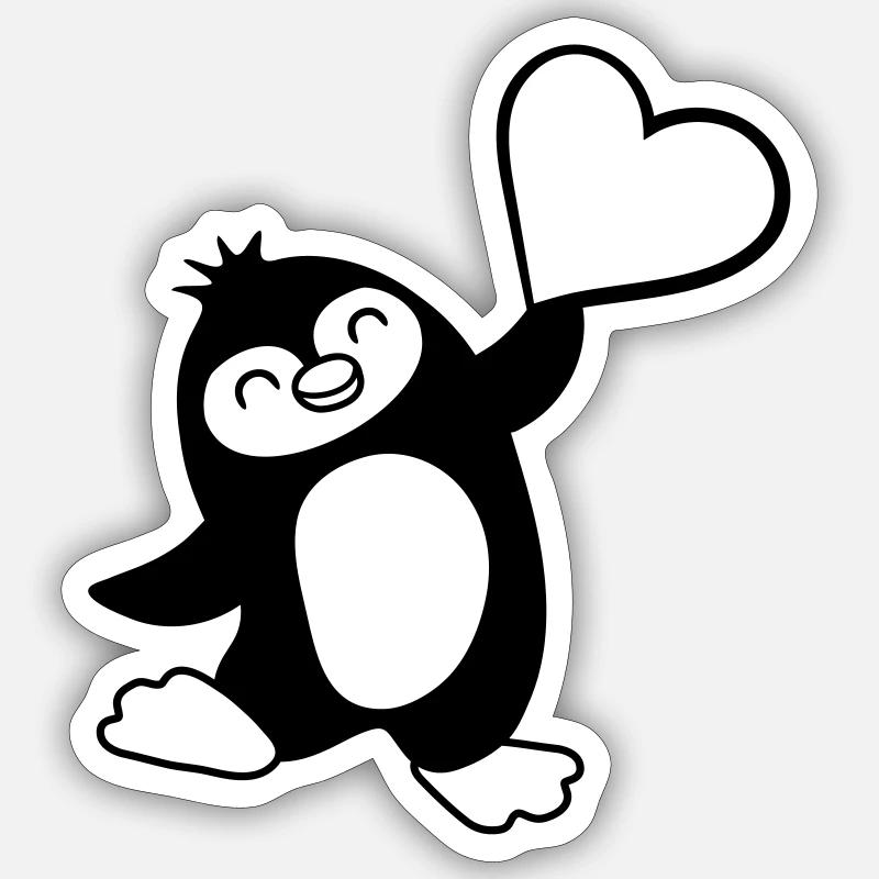 Heart-pointing friendly penguin - Sticker size S (10 x 10 cm) - white matte