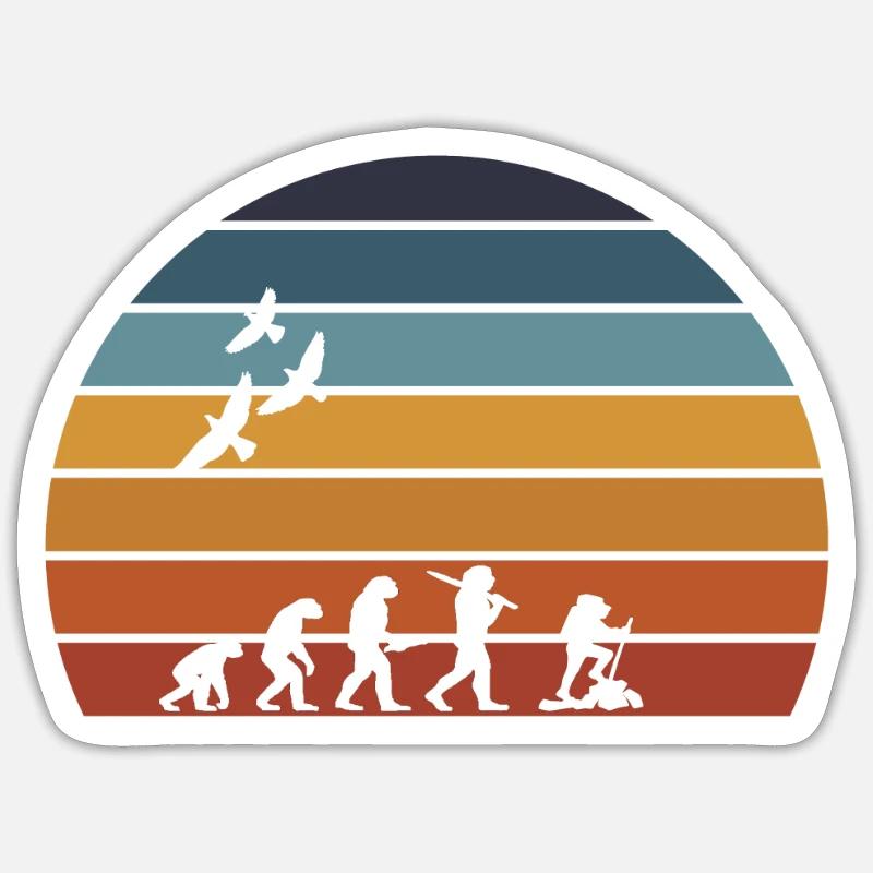 retro vintage sunset évolution RANDONNEE - Sticker taille S (10 x 10 cm) - blanc mat