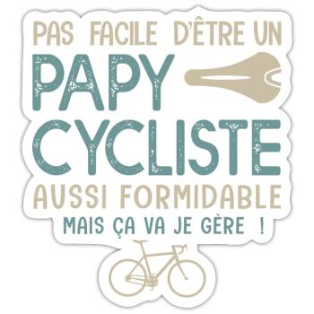 papy cycliste formidable vélo velo vélos - Sticker taille S (10 x 10 cm) - blanc mat - Devant
