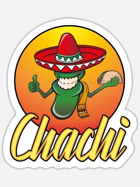 Chachi Cool spanisch Chili mit Taco und Hut - Sticker Größe S (10 x 10 cm) - Mattweiß