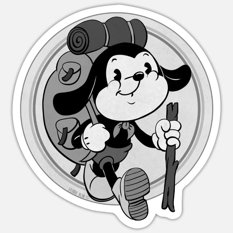 retro adventurer with backpack Sticker size S (10 x 10 cm)