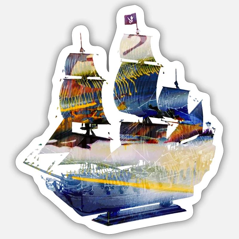 segelschiff,Schiff,Boot,Graffiti, Blau, Malerei Sticker Größe S (10 x 10 cm)