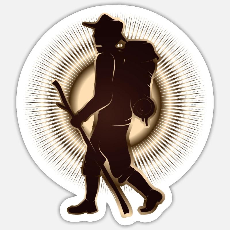 Pilgrim or hiker with walking stick & backpack Sticker size S (10 x 10 cm)