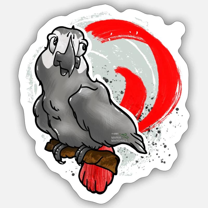 Graupapagei Toon - Sticker Größe S (10 x 10 cm) - Mattweiß