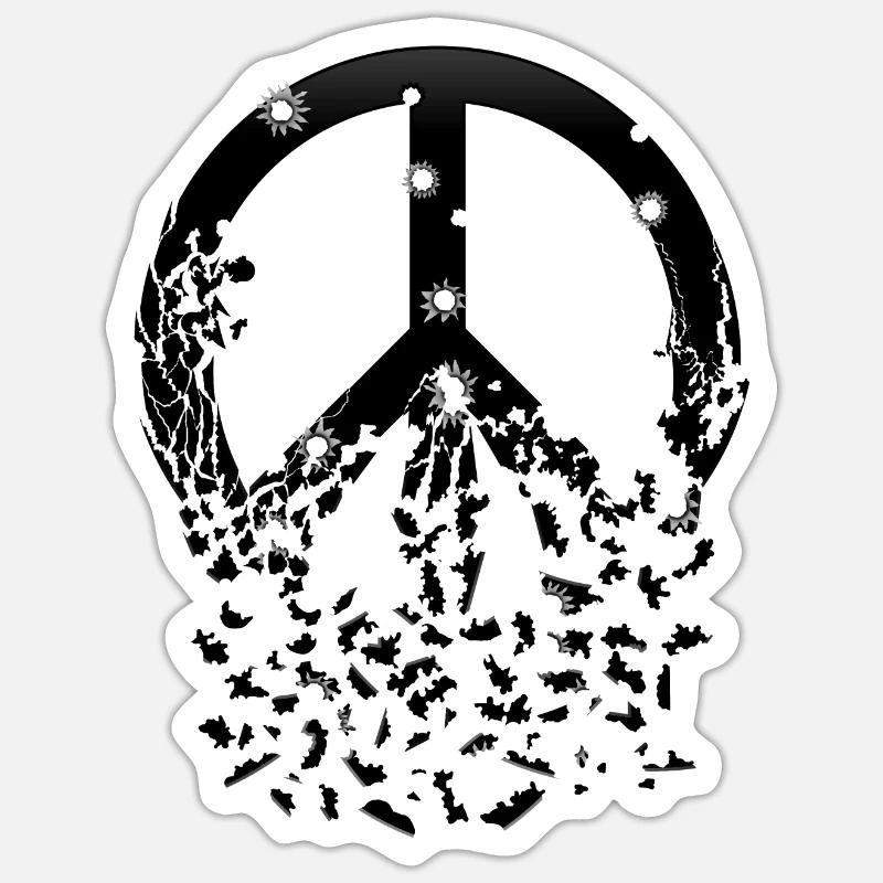 Schwarzes Friedenszeichen Einschusslöcher Zerfällt Sticker Größe S (10 x 10 cm)