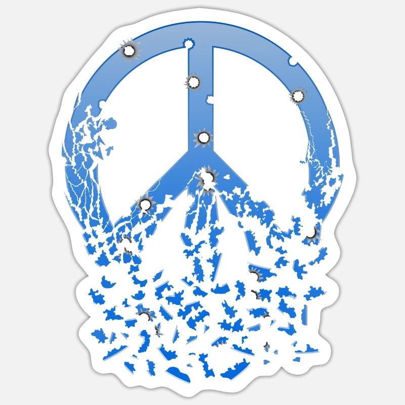 Blaues Friedenszeichen Einschusslöcher Zerfällt Sticker Größe S (10 x 10 cm)