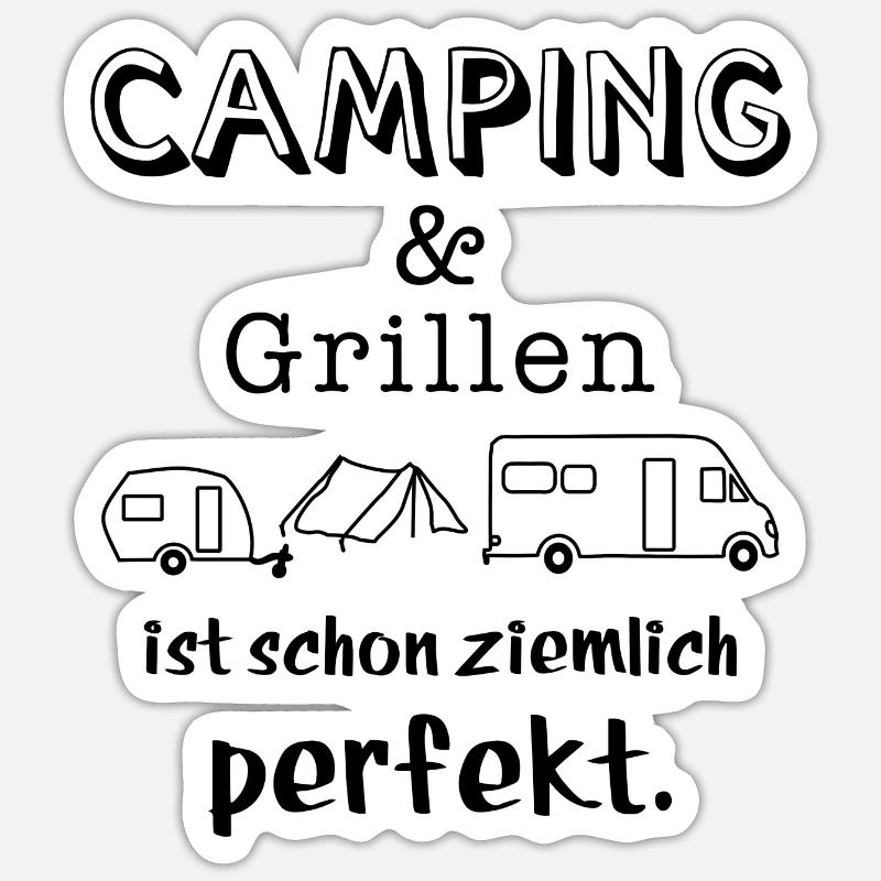 camping und grillen - Sticker Größe S (10 x 10 cm) - Mattweiß