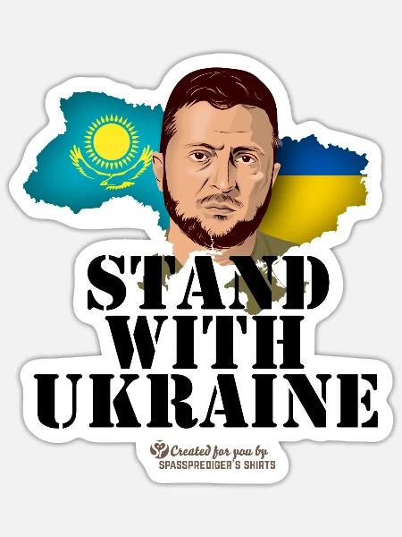 Ukraine Kasachstan Unterstützer Merch - Sticker Größe S (10 x 10 cm) - Mattweiß