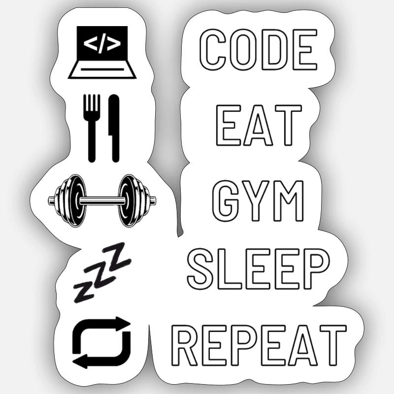 Code, Eat, Gym, Sleep, Repeat Sticker Größe S (10 x 10 cm)