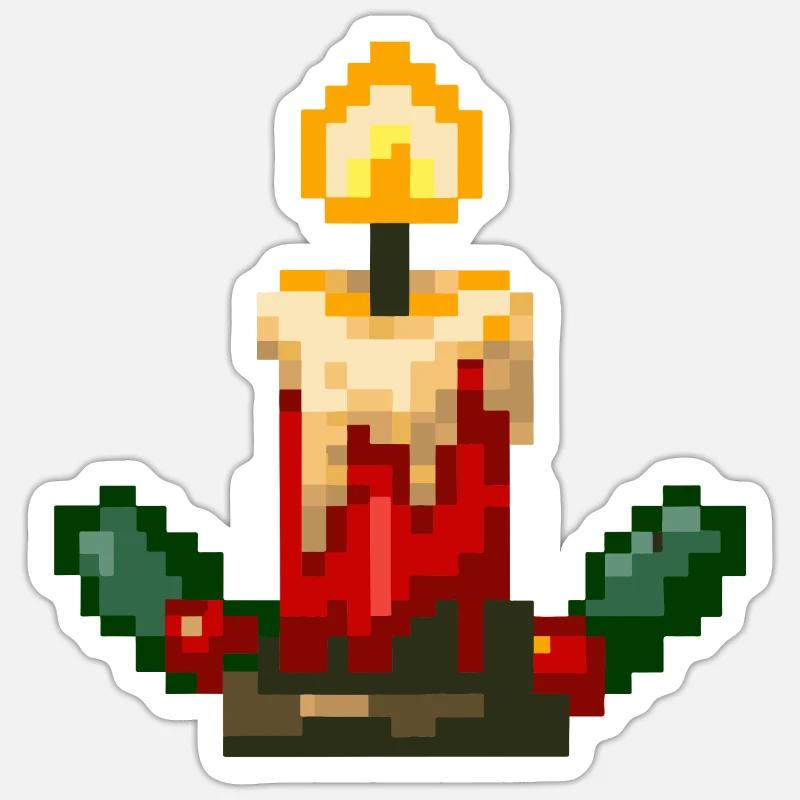 Bougie de Noël en Pixel Art - Sticker taille S (10 x 10 cm) - blanc mat