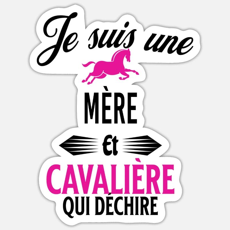 je suis cavalière qui déchire et mère - Sticker taille S (10 x 10 cm) - blanc mat