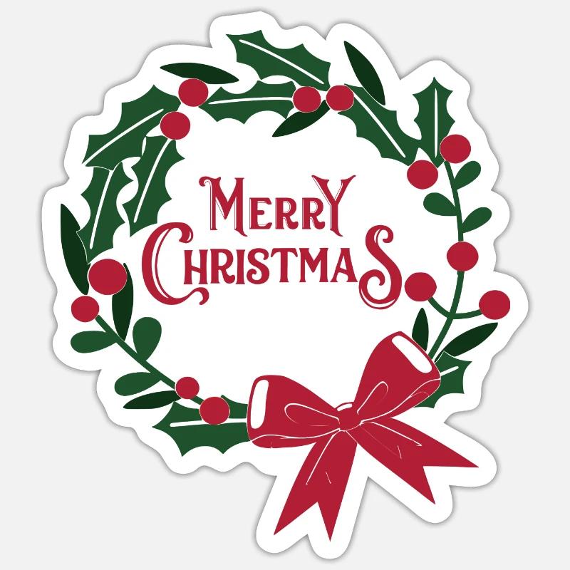 Weihnachtskranz mit roter Schleife Sticker Größe S (10 x 10 cm)