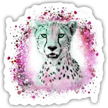 léopard, chat, chat sauvage, graffiti, peinture, rose - Sticker taille S (10 x 10 cm) - blanc mat - Devant