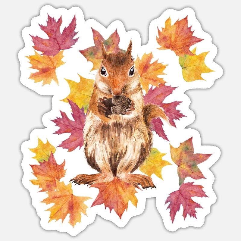 Eichhörnchen mit Herbstlaub Sticker Größe S (10 x 10 cm)