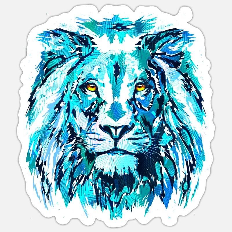 Blauer Löwenkopf - Sternzeichen Löwe - Sticker Größe S (10 x 10 cm) - Mattweiß
