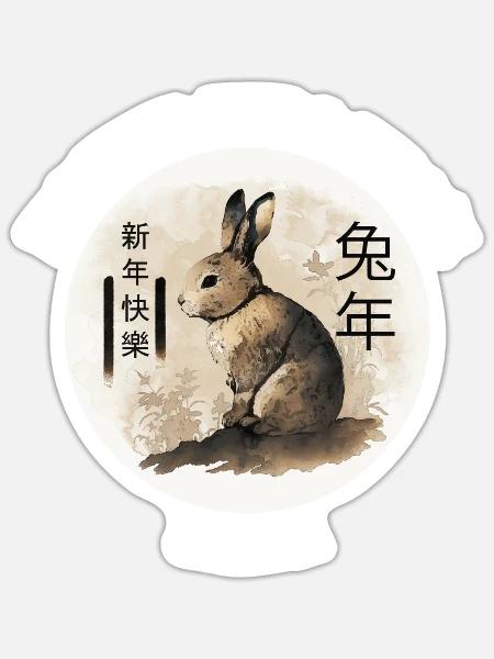Chines New Year 2023 - Happy New Year Rabbit - Sticker Größe S (10 x 10 cm) - Mattweiß