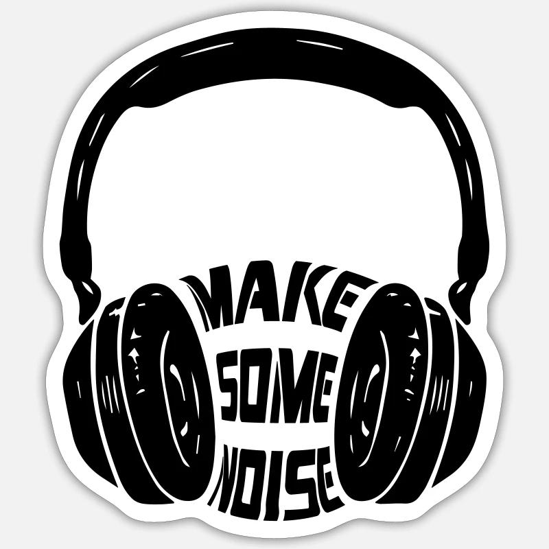 Make Some Noise Mit Kopfhörer | Farbe änderbar - Sticker Größe S (10 x 10 cm) - Mattweiß