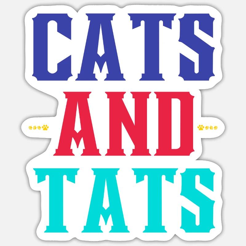 Cat and Tats - Sticker taille S (10 x 10 cm) - blanc mat