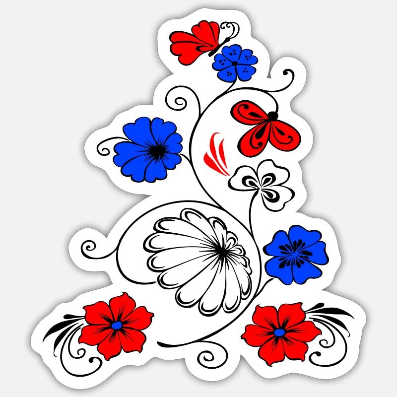 Fleur vigne avec papillon - Sticker taille S (10 x 10 cm) - blanc mat