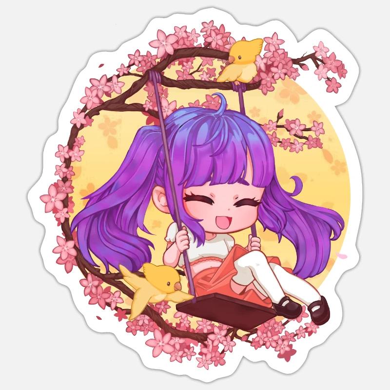 Fille chibi sur balancelle - Sticker taille S (10 x 10 cm) - blanc mat