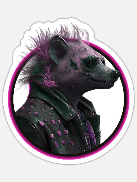 pink Punk Hyäne in Lederjacke - Sticker Größe S (10 x 10 cm) - Mattweiß