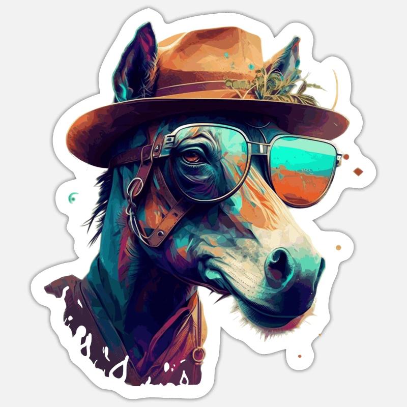 Ein lustiger Esel oder Maultier mit Brille und Hut - Sticker Größe S (10 x 10 cm) - Mattweiß