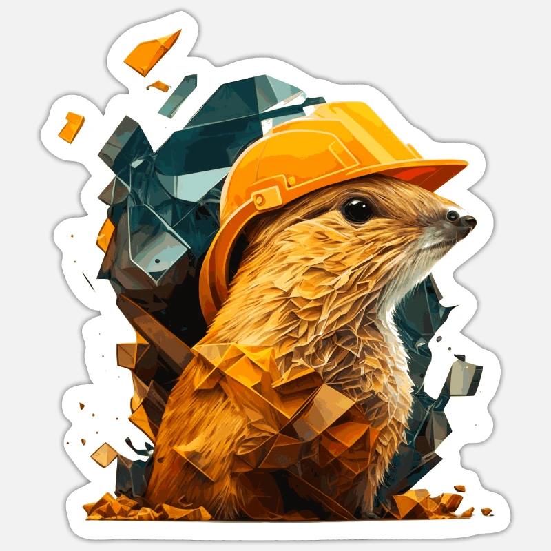 Erdhörnchen als Bauarbeiter mit gelbem Schutzhelm - Sticker Größe S (10 x 10 cm) - Mattweiß