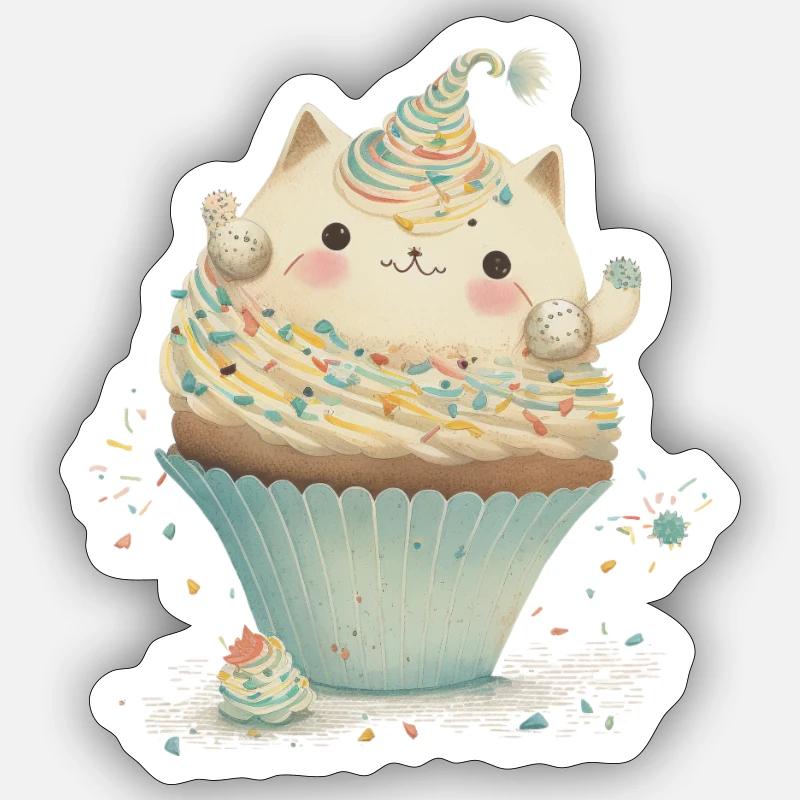 Cupcake pour chat - Sticker taille S (10 x 10 cm) - blanc mat