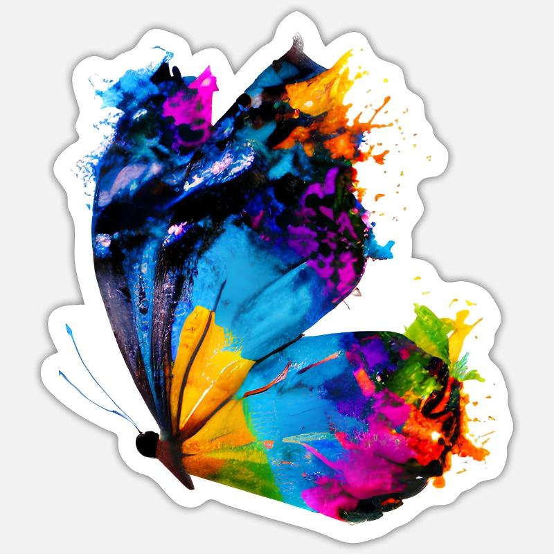 Papillon avec des éclaboussures de peinture - Sticker taille S (10 x 10 cm) - blanc mat