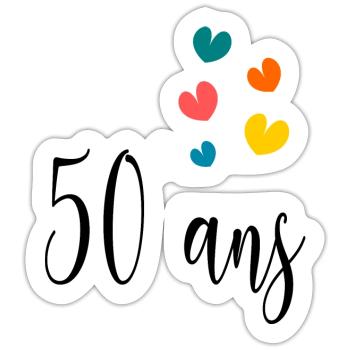 50 ANS. 50e ANNIVERSAIRE. ANNIVERSAIRE 50 ANS. 50 - Sticker taille S (10 x 10 cm) - blanc mat - Devant