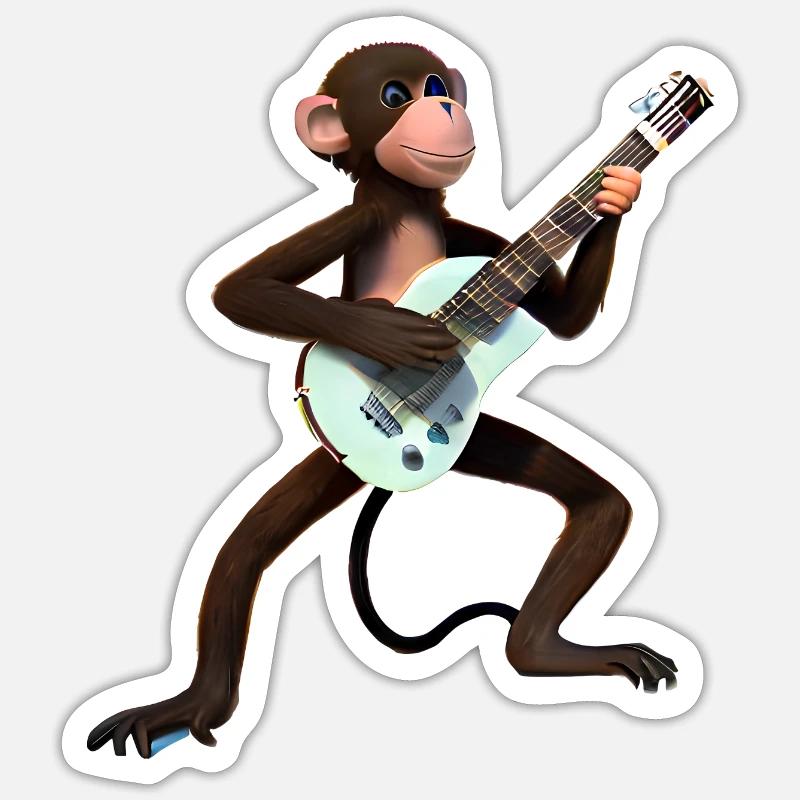Guitariste Monkey Sticker taille S (10 x 10 cm)