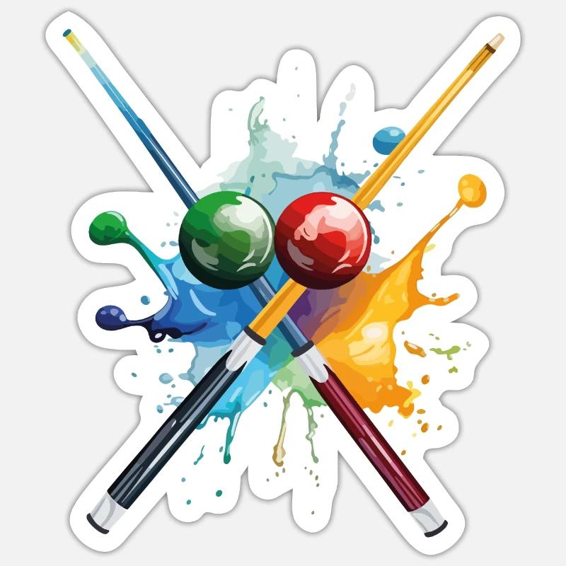 Billard Pool Snooker Queue Kugeln Splash Bunt - Sticker Größe S (10 x 10 cm) - Mattweiß