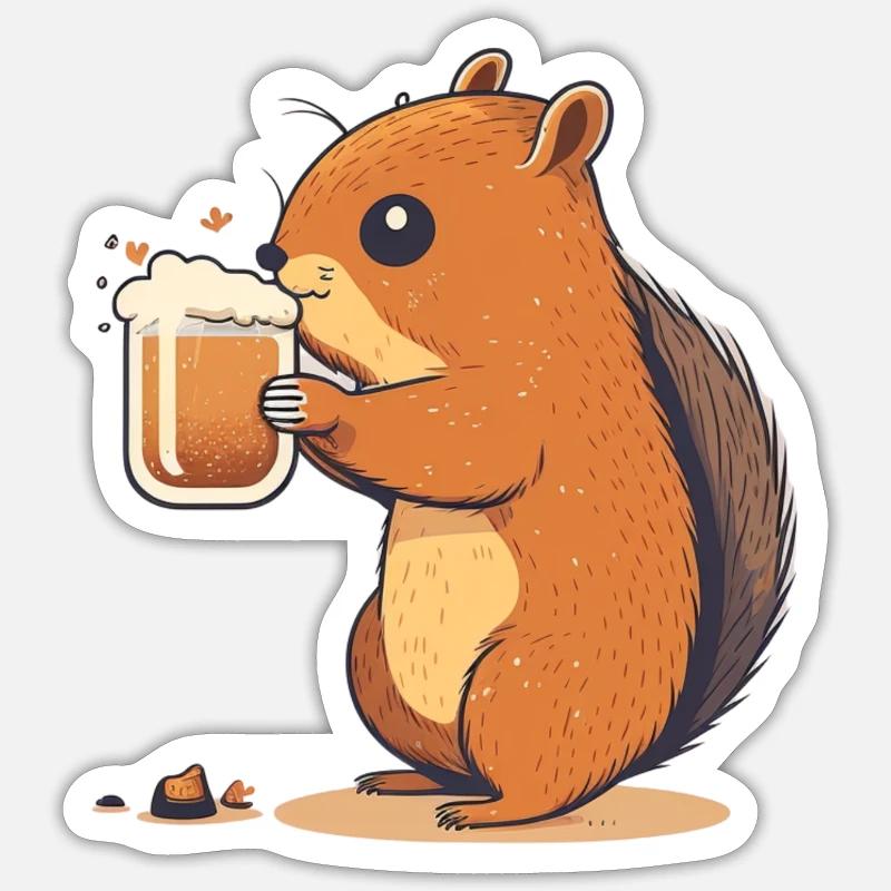 Süßes Eichhörnchen mit Bier - Sticker Größe S (10 x 10 cm) - Mattweiß