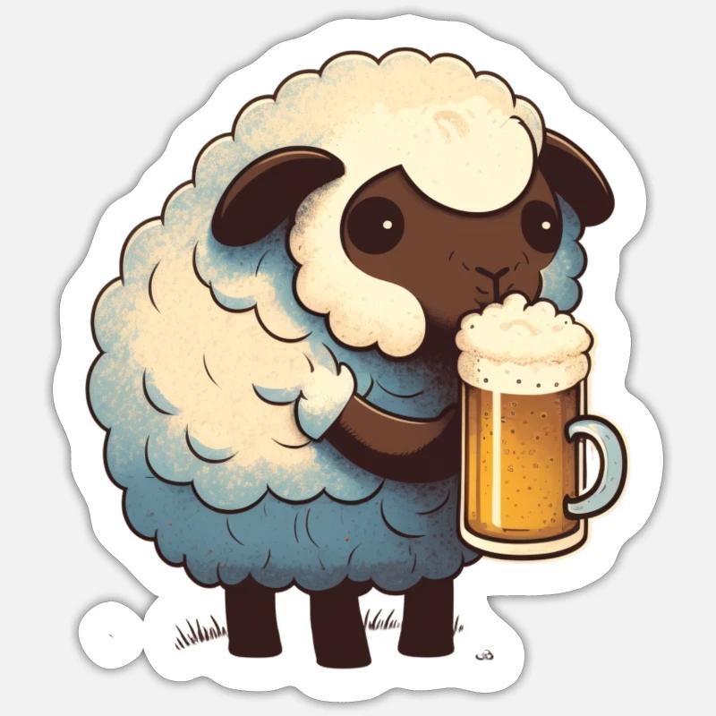 Kleines süßes Schaf mit Bier Sticker Größe S (10 x 10 cm)