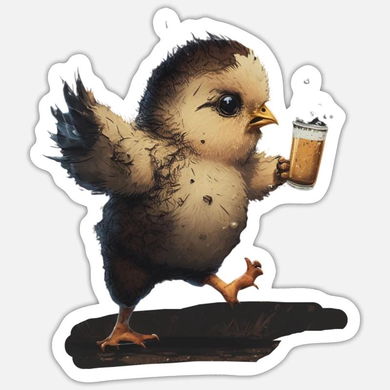 Süßer Vogel trinkt ein Bier Sticker Größe S (10 x 10 cm)