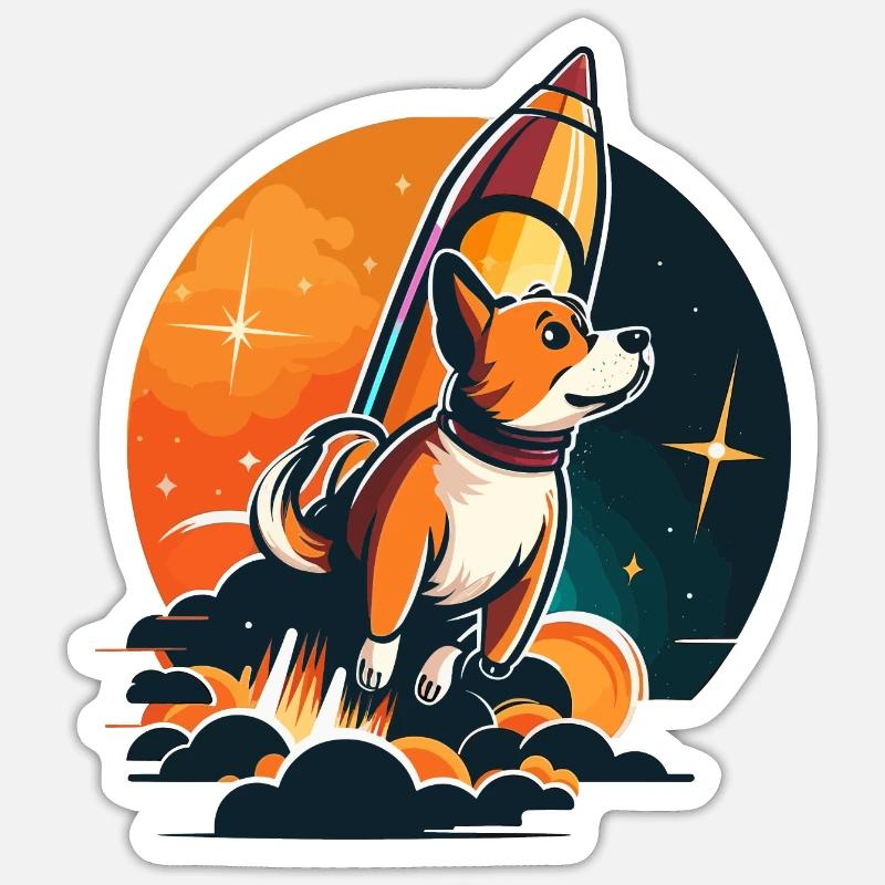 Chien dans l’espace avec fusée - Sticker taille S (10 x 10 cm) - blanc mat