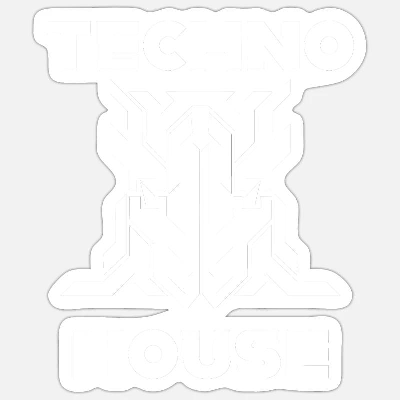 Techno house - Sticker taille S (10 x 10 cm) - blanc mat