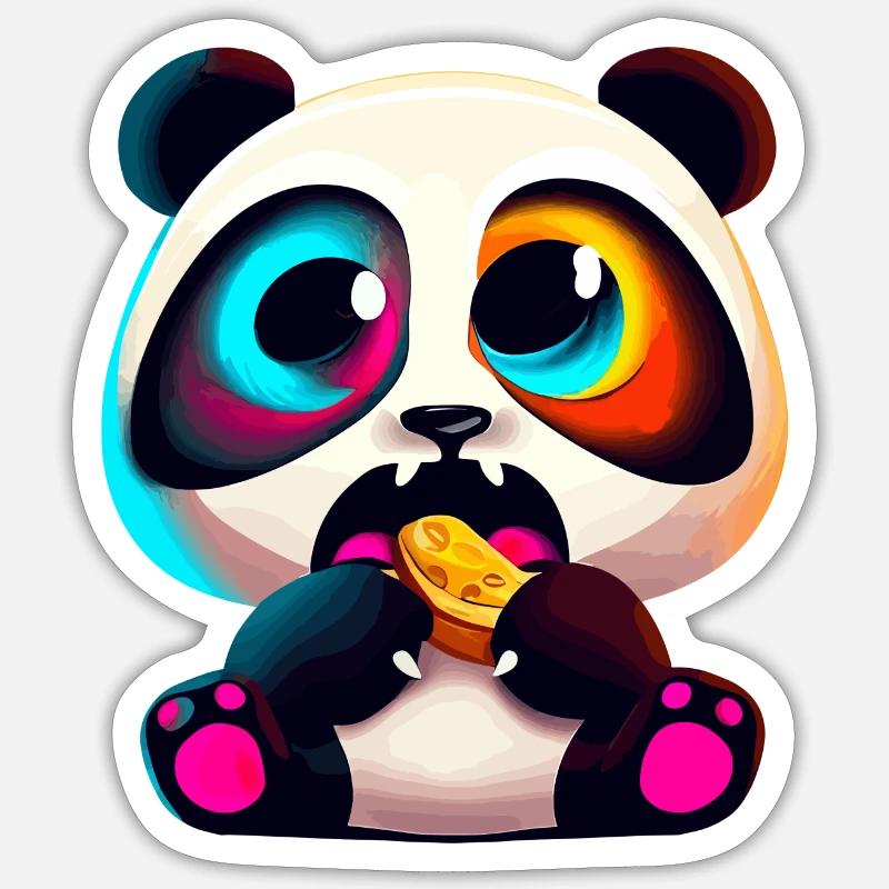 Mignon Panda mangeant Illustration Sticker taille S (10 x 10 cm)