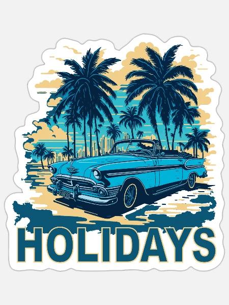 Holidays Cabrio - Sticker Größe S (10 x 10 cm) - Mattweiß